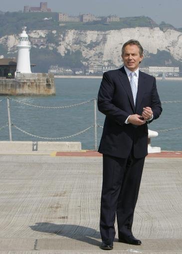 Tony Blair with the white cliffs of Dover