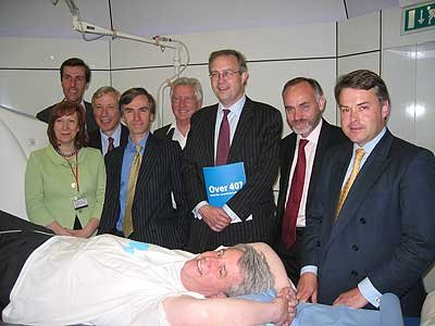 Crispin Blunt's last engagement as the health whip - visiting the Lifesyne HQ with the Health Team. 8th June 2005