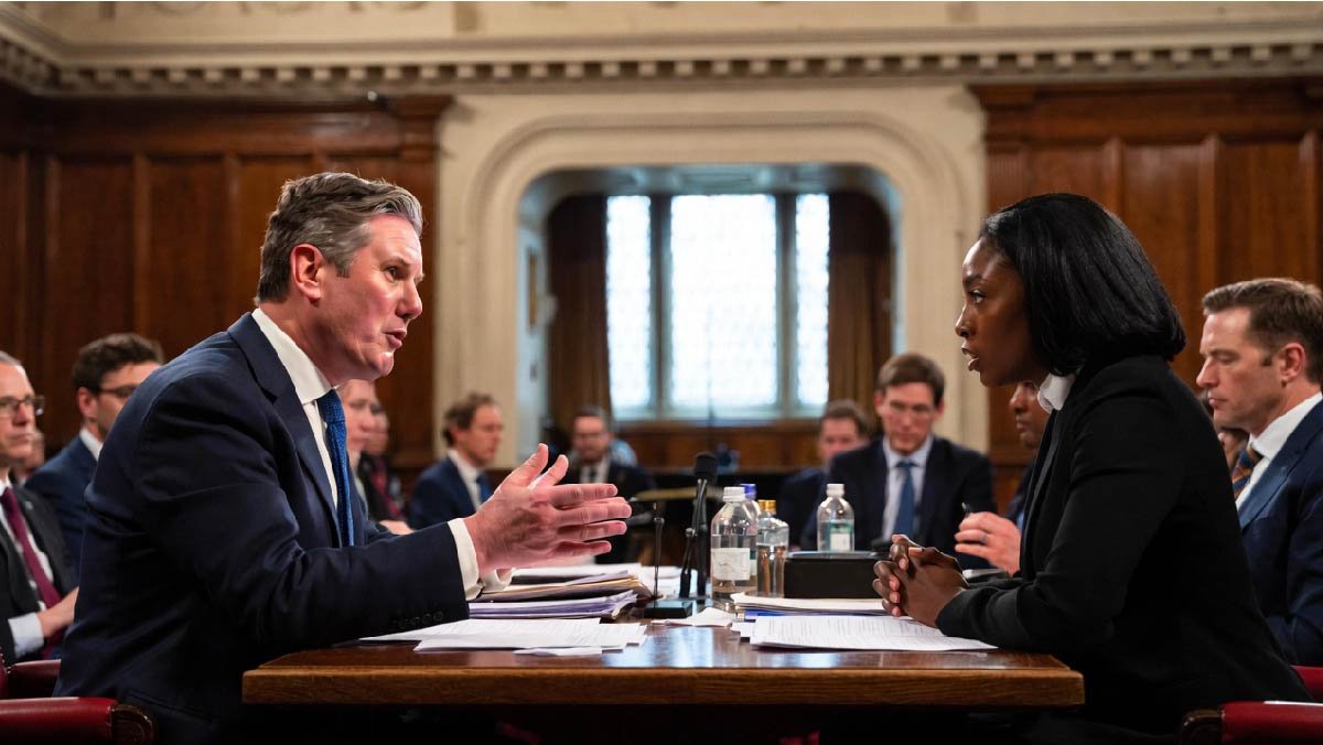 Keir Starmer and Kemi Badenoch clashing during a debate at Prime Minister's Questions.