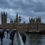 The Houses of Parliament in London during intense 2026 political debates over welfare reform.