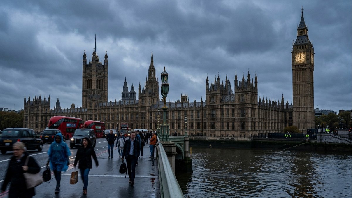 The Houses of Parliament in London during intense 2026 political debates over welfare reform.